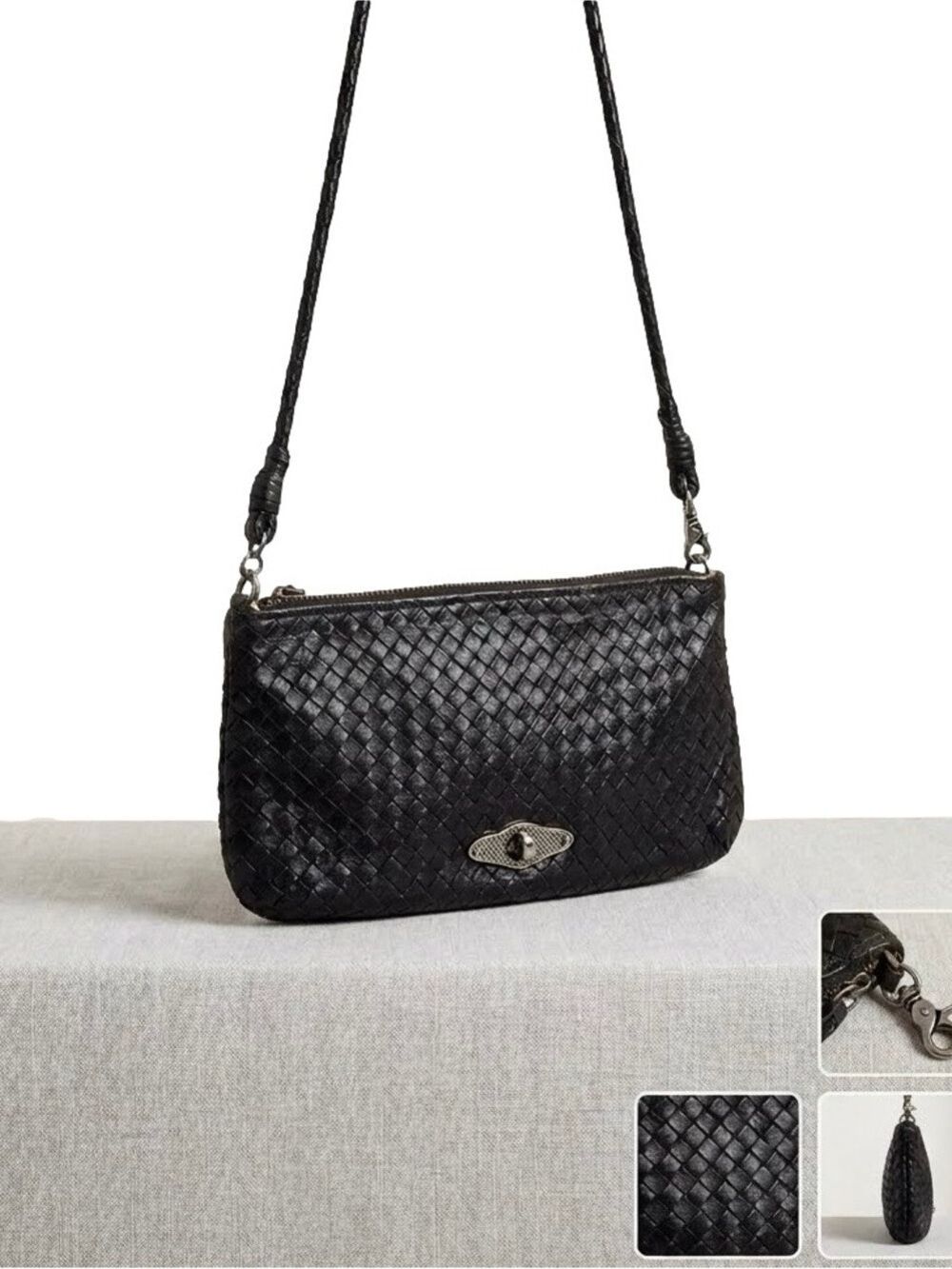 Vintage Elliott Lucca Black Woven Crossbody Handbag